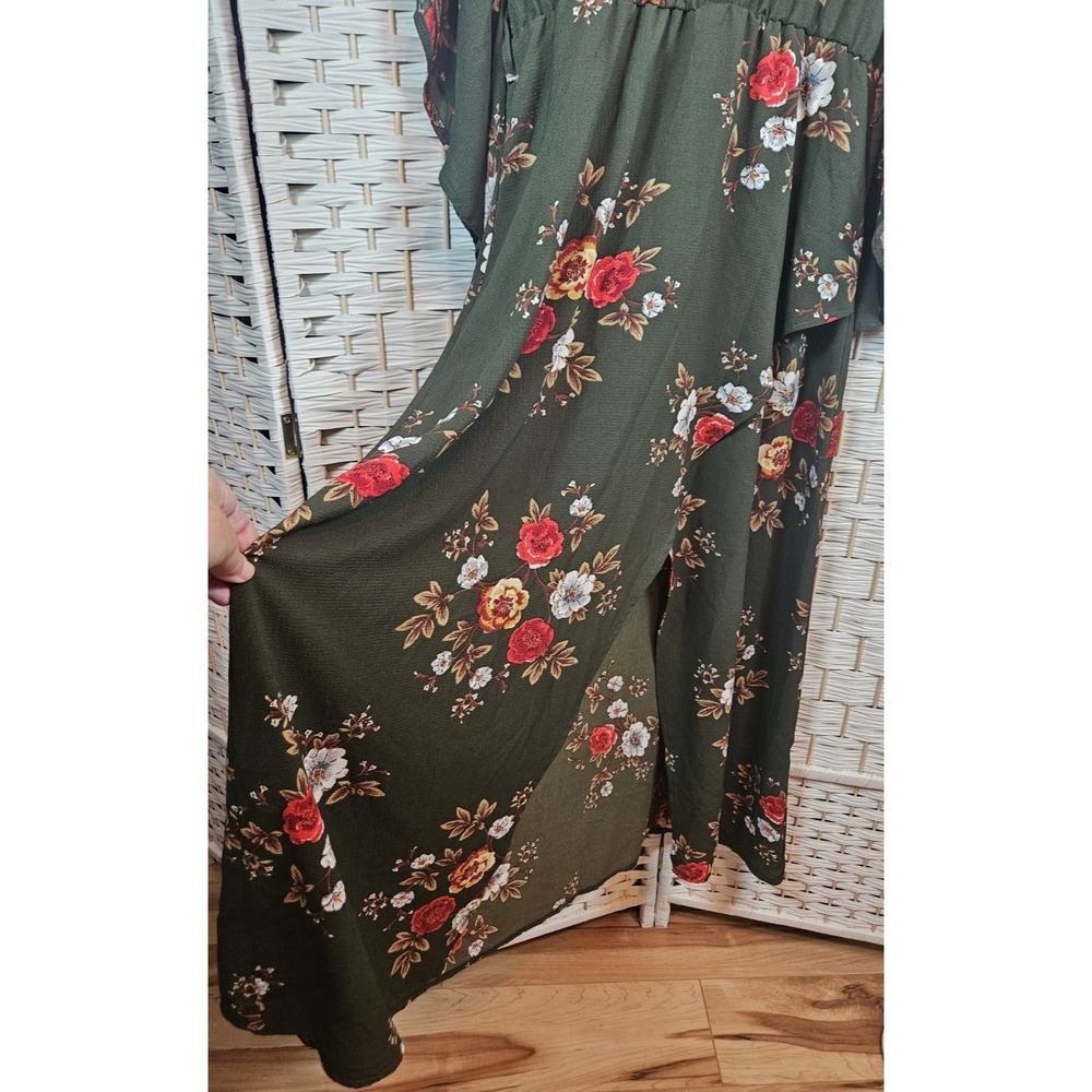 Simplee Womens Green Floral Dress Sz L Bloomcore Cottagecore Boho Missing Belt - Picture 5 of 11